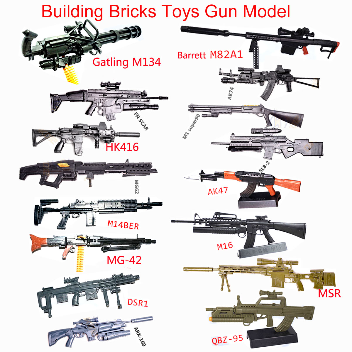 Model Kit Weapons - โมเดลปืนของเล่นขนาด 1:6 รุ่น M134 MG42 AK47