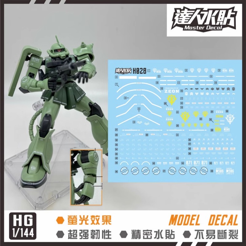 Model Kit Jms - มาสเตอร์เดคอล H028 สติ๊กเกอร์กันน้ำเรืองแสงเหมาะสำหรับ HG 1/144 MS-06
